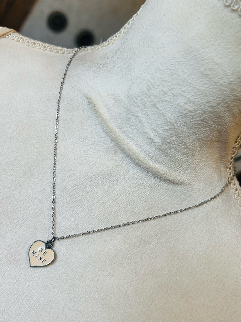 Handcrafted vintage “Be Mine” heart pendant on chain necklace